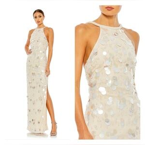 Mac Duggal Cream Sequin Halter Dress